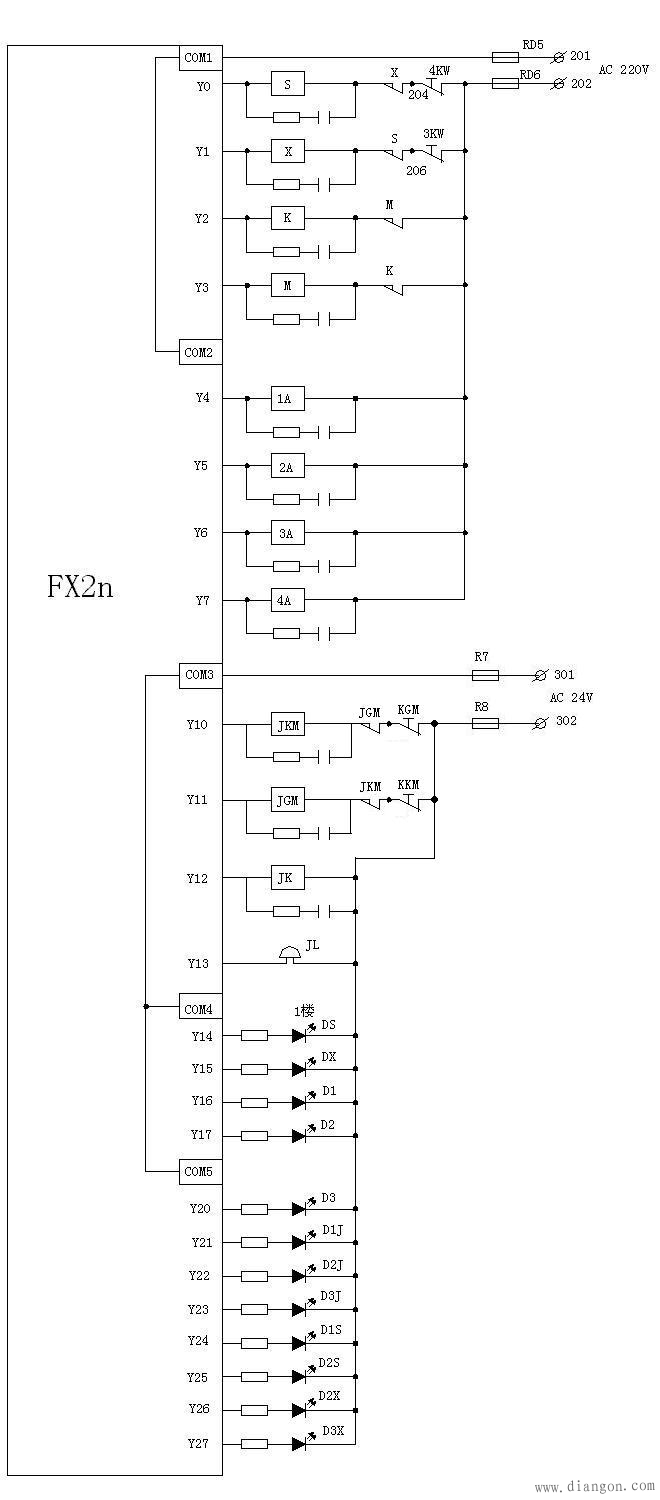 雙速電梯電氣原理圖及plc安裝接線圖繪製